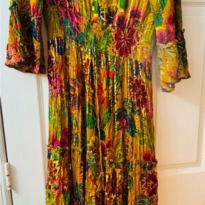 Magic Yellow Floral Maxi Dress with Multicolor Print